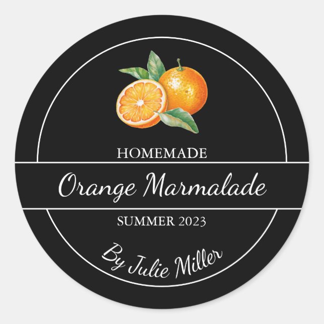 Simple Homemade Orange Marmalade Label Black (Front)