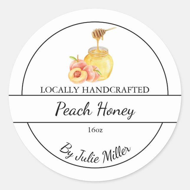 Simple Homemade Peach infused Honey Label (Front)