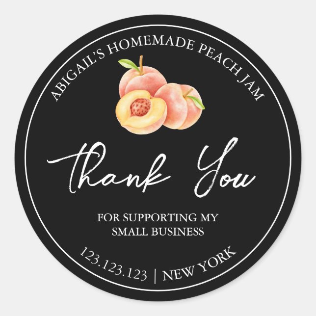 Simple Homemade Peach Jam Thank You Label (Front)