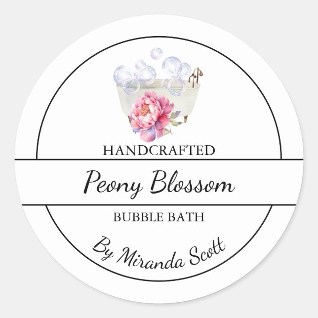 Simple Homemade Peony Bubble Bath Label (Front)