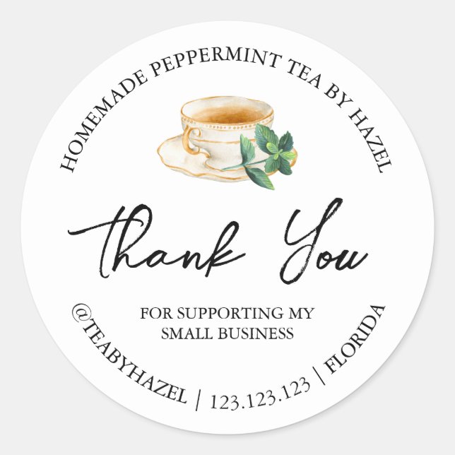 Simple Homemade Peppermint Tea Thank You Label (Front)