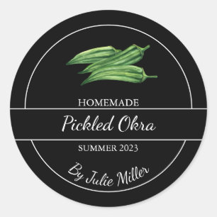 Simple Homemade Pickled Okra Label Black