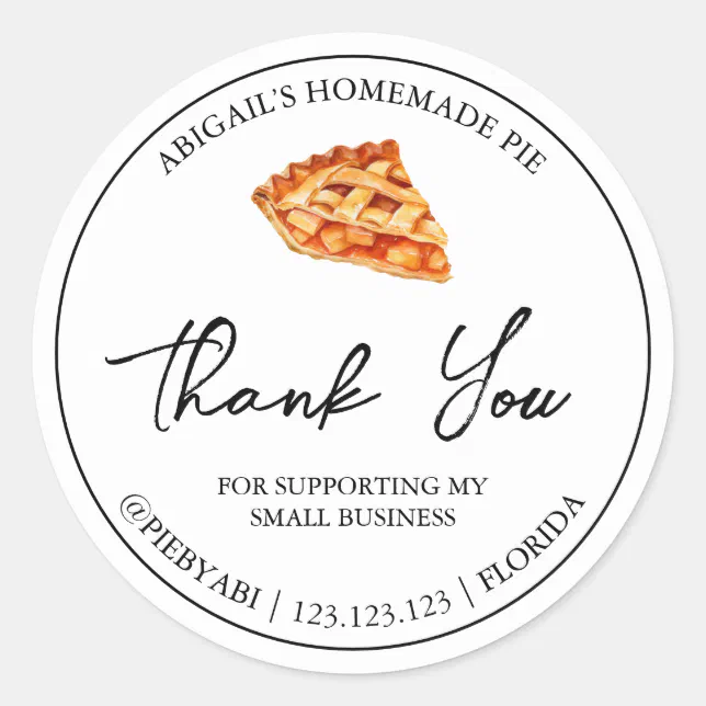 Simple Homemade Pie Cake Thank You Label | Zazzle