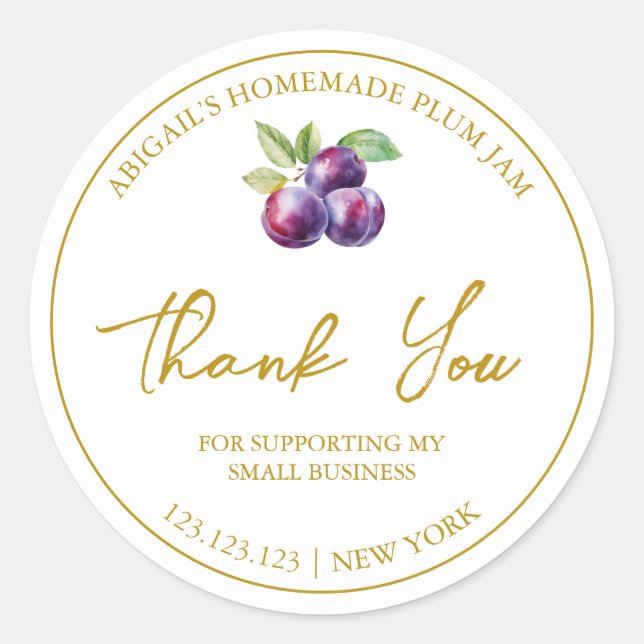 Simple Homemade Plum Jam Thank You Label (Front)