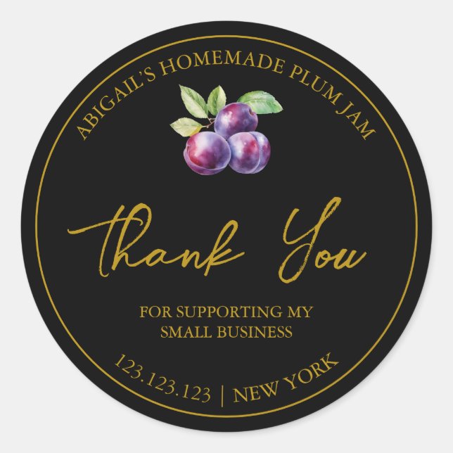 Simple Homemade Plum Jam Thank You Label (Front)