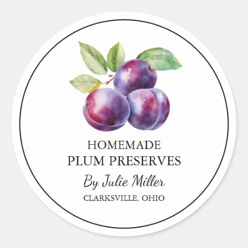 Simple Homemade Plum Preserves Label