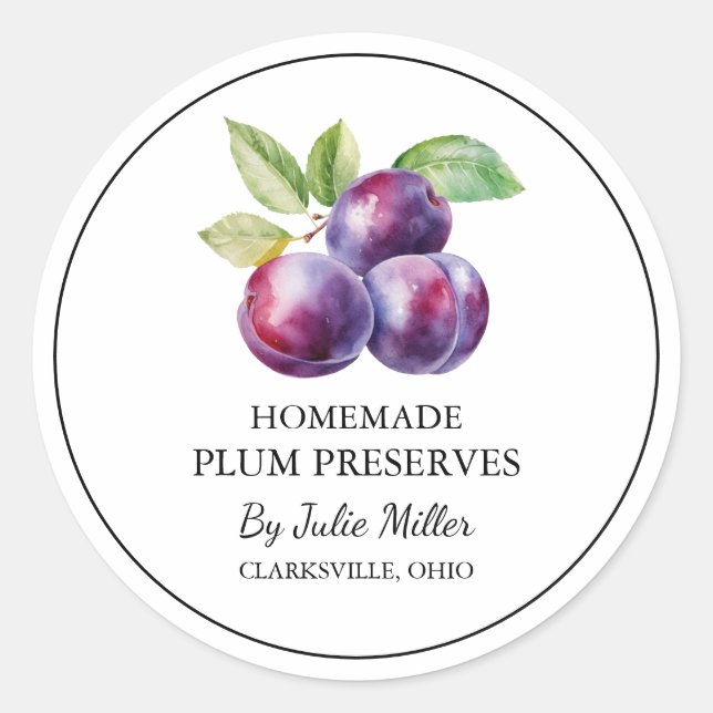 Simple Homemade Plum Preserves Label (Front)
