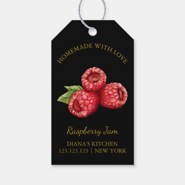 Simple Homemade Raspberry Jam Hang Tag l Black (Front)