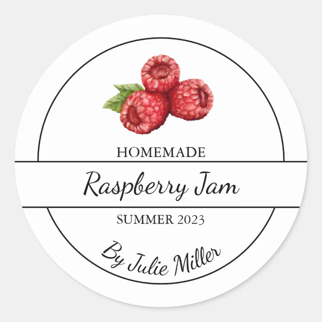 Simple Homemade Raspberry Jam Label | Zazzle