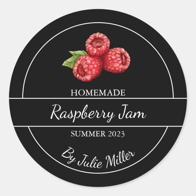 Simple Homemade Raspberry Jam Label Black (Front)