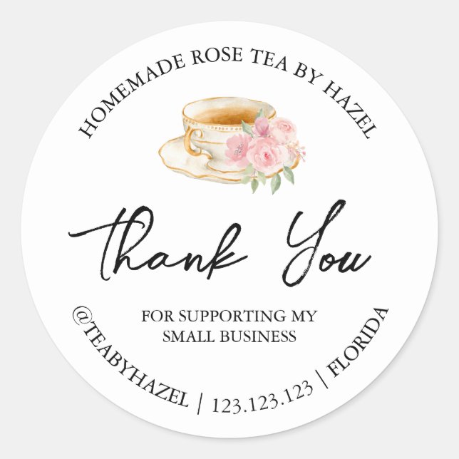 Simple Homemade Rose Tea Thank You Label (Front)