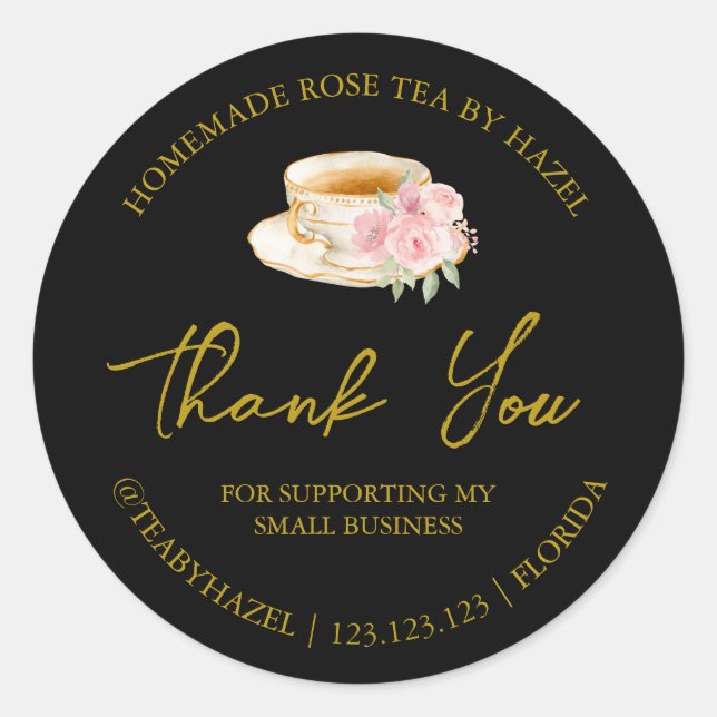 Simple Homemade Rose Tea Thank You Label (Front)