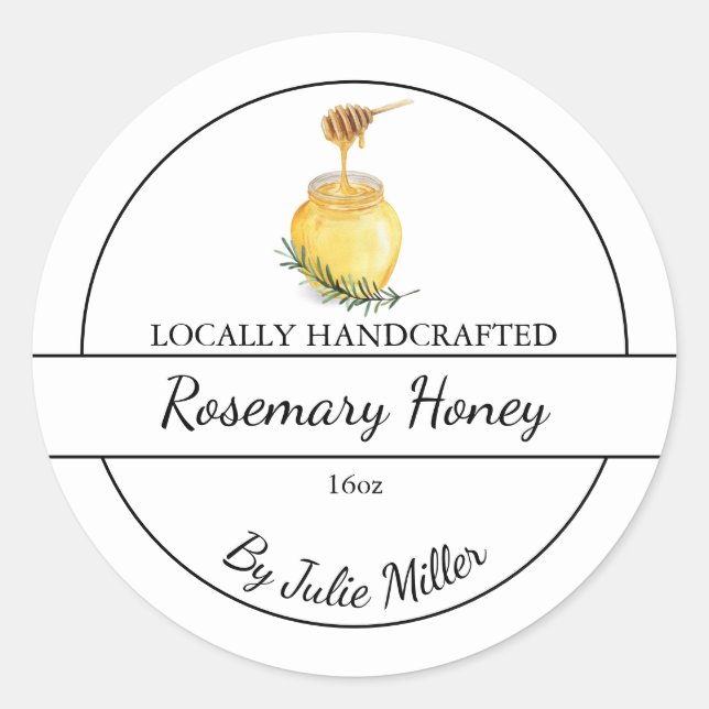 Simple Homemade Rosemary infused Honey Label (Front)