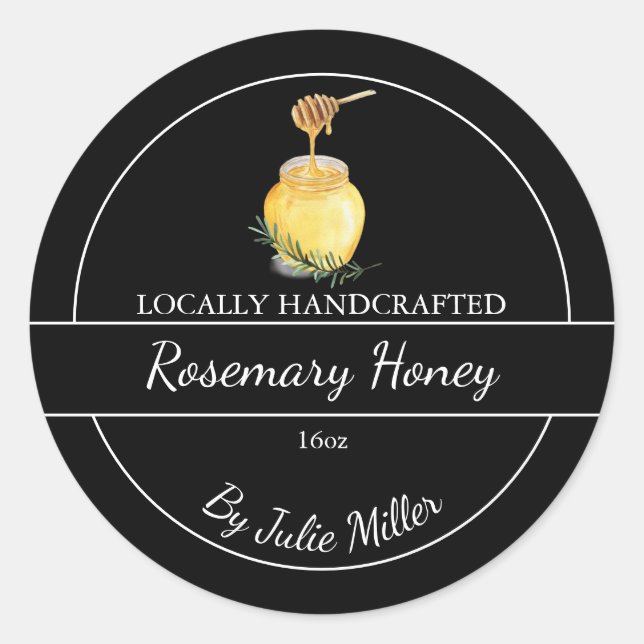 Simple Homemade Rosemary infused Honey Label (Front)
