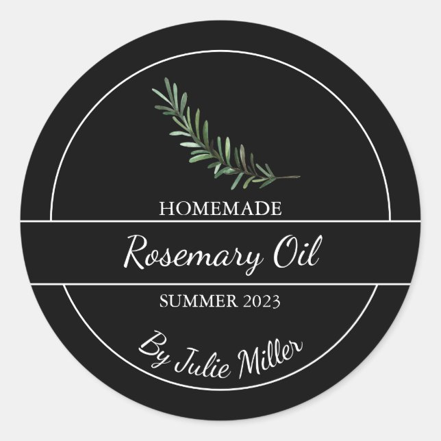 Simple Homemade Rosemary Oil Label | Black (Front)