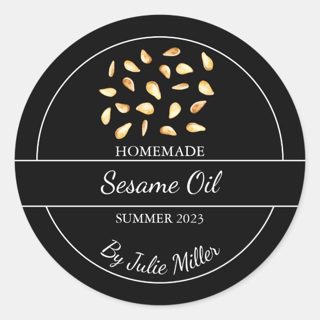 Simple Homemade Sesame Oil Label | Black (Front)