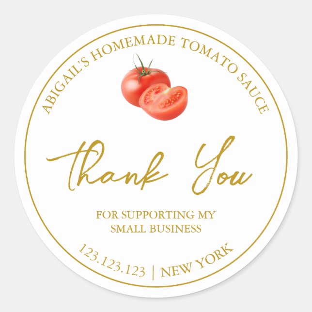 Simple Homemade Tomato Sauce Thank You Label (Front)