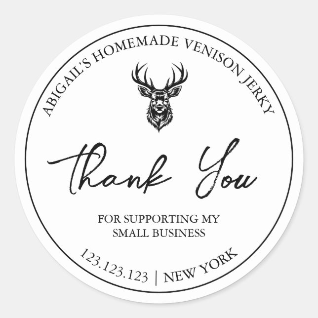 Simple Homemade Venison Jerky Thank You Label (Front)