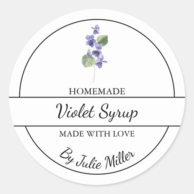 Simple Homemade Violet Syrup Label (Front)