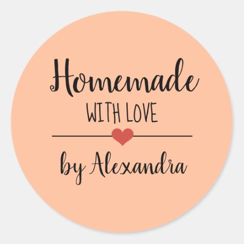 Simple Homemade with love peach fuzz script  Classic Round Sticker