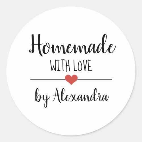 Simple Homemade with love white script custom Classic Round Sticker