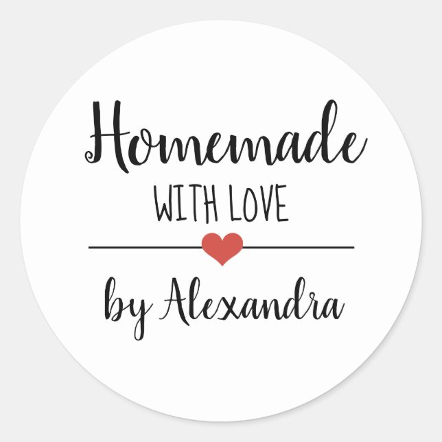 Simple Homemade with love white script custom Classic Round Sticker (Front)