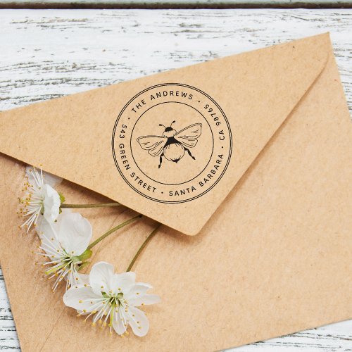 Simple Honey Bee Family Name Round Return Address Rubber Stamp