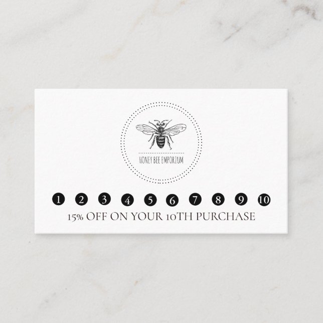 Simple Honey Bee Logo Beekeeper Apiary Loyalty Card (Front)