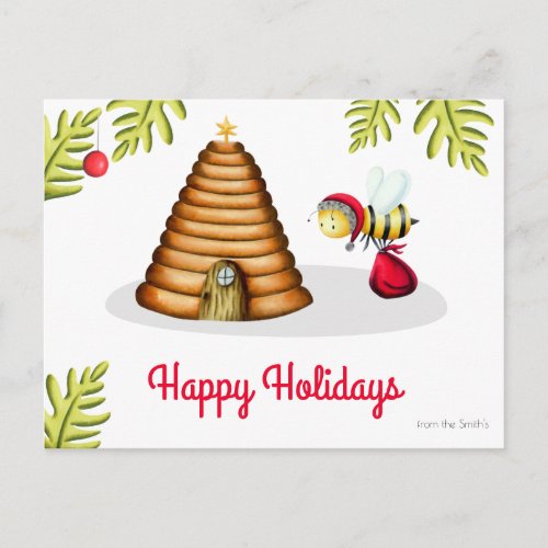 Simple Honey Bee Santa Claus Christmas Holiday Postcard