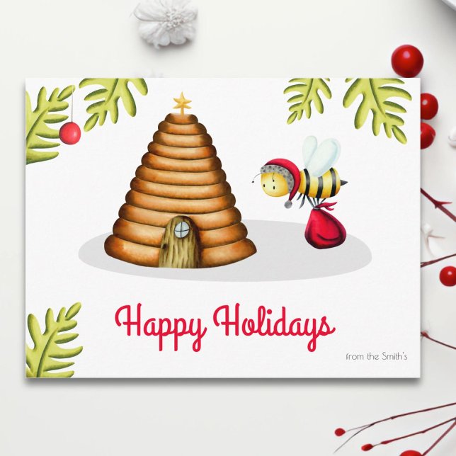 Simple Honey Bee Santa Claus Christmas Holiday Postcard (Creator Uploaded)