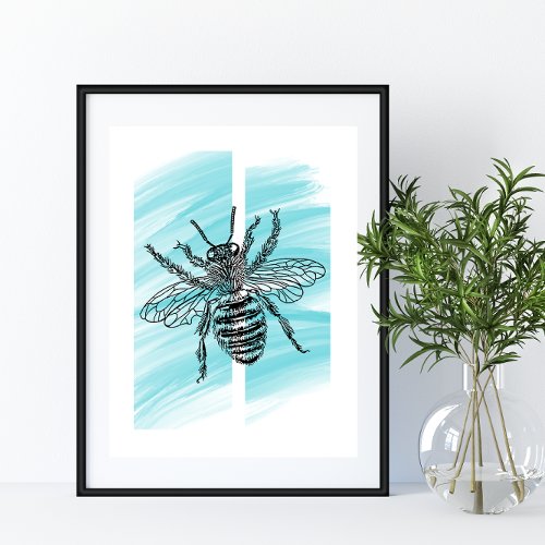 Simple Honey Bee Silhouette Pale Blue Background  Poster
