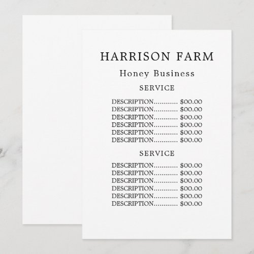Simple Honey Farm Business Menu