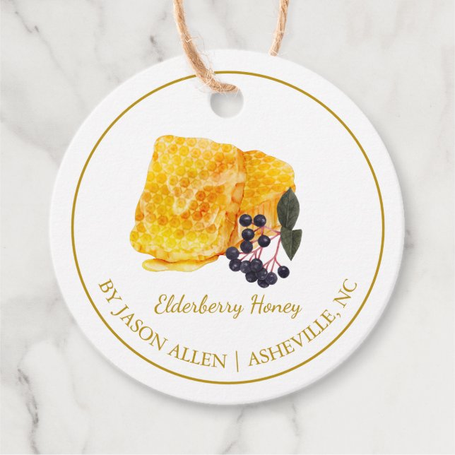 Simple Honeycomb Elderberry Infused Honey Hang Tag (Front)