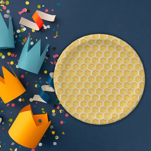 Simple Honeycomb First Bee_day Babys Celebration Paper Plates