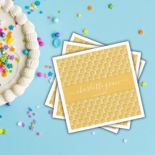 Simple Honeycomb First Bee-themed Celebration Napkins (Creator Uploaded)