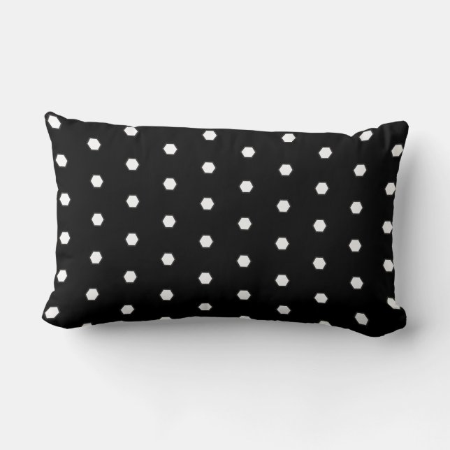 Simple Honeycomb Hexagon Black and White Pattern Lumbar Pillow (Back)