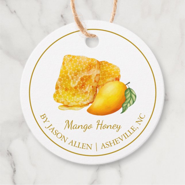 Simple Honeycomb Mango Infused Honey Hang Tag (Front)