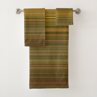 Simple horizontal green brown stripes lines bath towel set