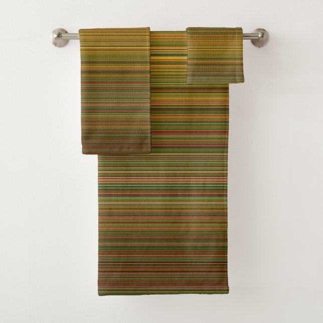 Simple horizontal green brown stripes lines  bath towel set (Insitu)
