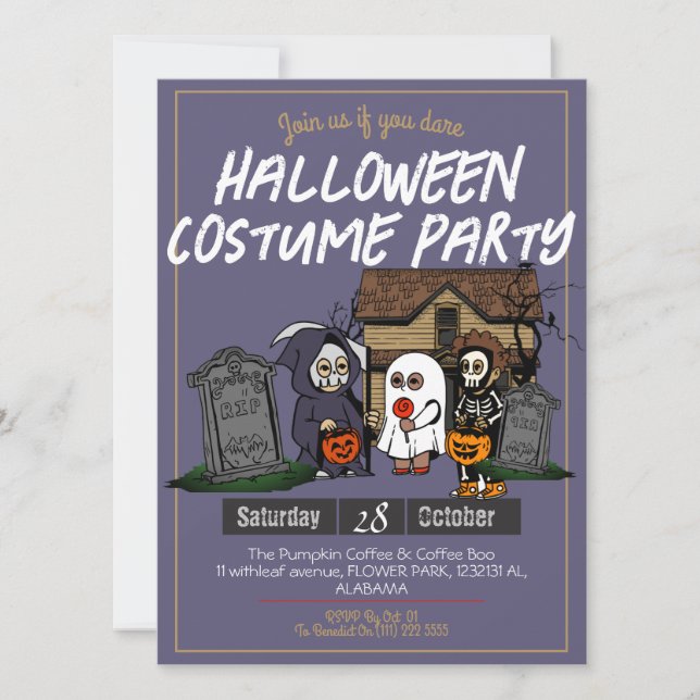 Simple Horror spooky kids Halloween costume Party  Invitation (Front)
