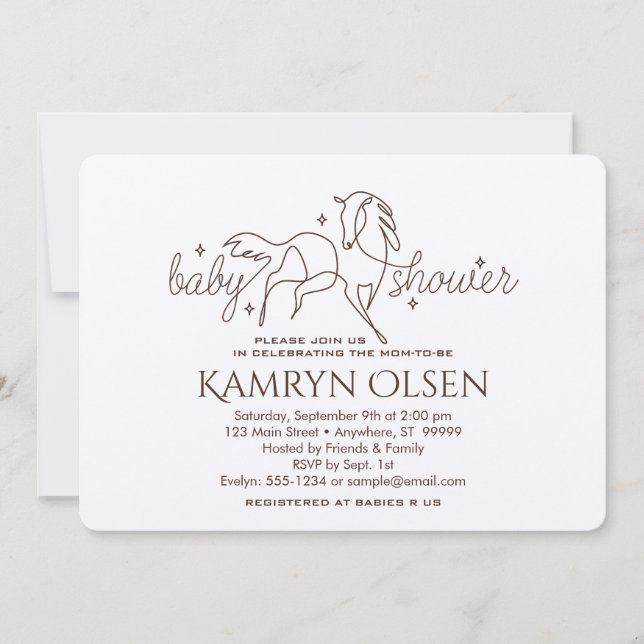 Simple Horse Baby Shower Invitation with boy poem (Front)