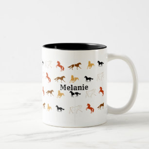 Simple Horse Pattern with Name Personalization Two-Tone Coffee Mug