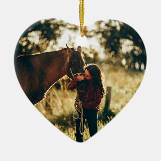 Simple Horse Photo & Quote Memorial Keepsake Ceramic Ornament (Front)