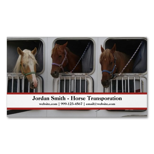 Simple Horse Shipping/Transporation/Trailering Business Card Magnet (Front)