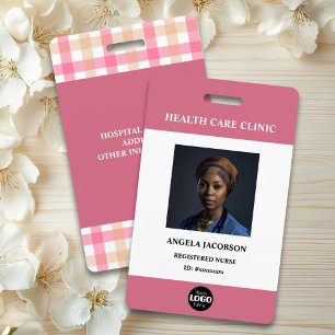 Simple Hospital Employee Logo Pink Photo ID Badge