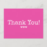 Simple Hot Pink Add Your Text Thank You Postcard