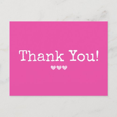 Simple Hot Pink Add Your Text Thank You Postcard