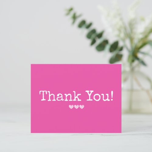 Simple Hot Pink Add Your Text Thank You Postcard