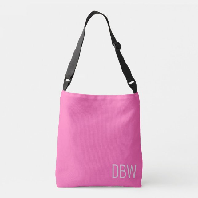Simple Hot Pink and Gray Monogram Template Crossbody Bag (Back)