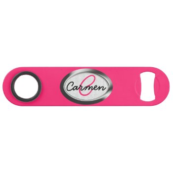 Simple Hot Pink And Metallic Monogram Speed Bottle Opener by ChicPink at Zazzle